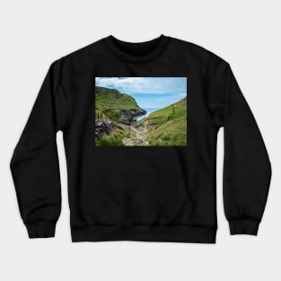 Welsh Coastal Path, Gower, South Wales. The rocky path down to Mewslade Bay at high tide Crewneck Sweatshirt